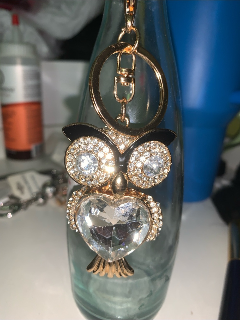 Gold Owl Crystal bag/purse charm Keychain - - Picture 3 of 4